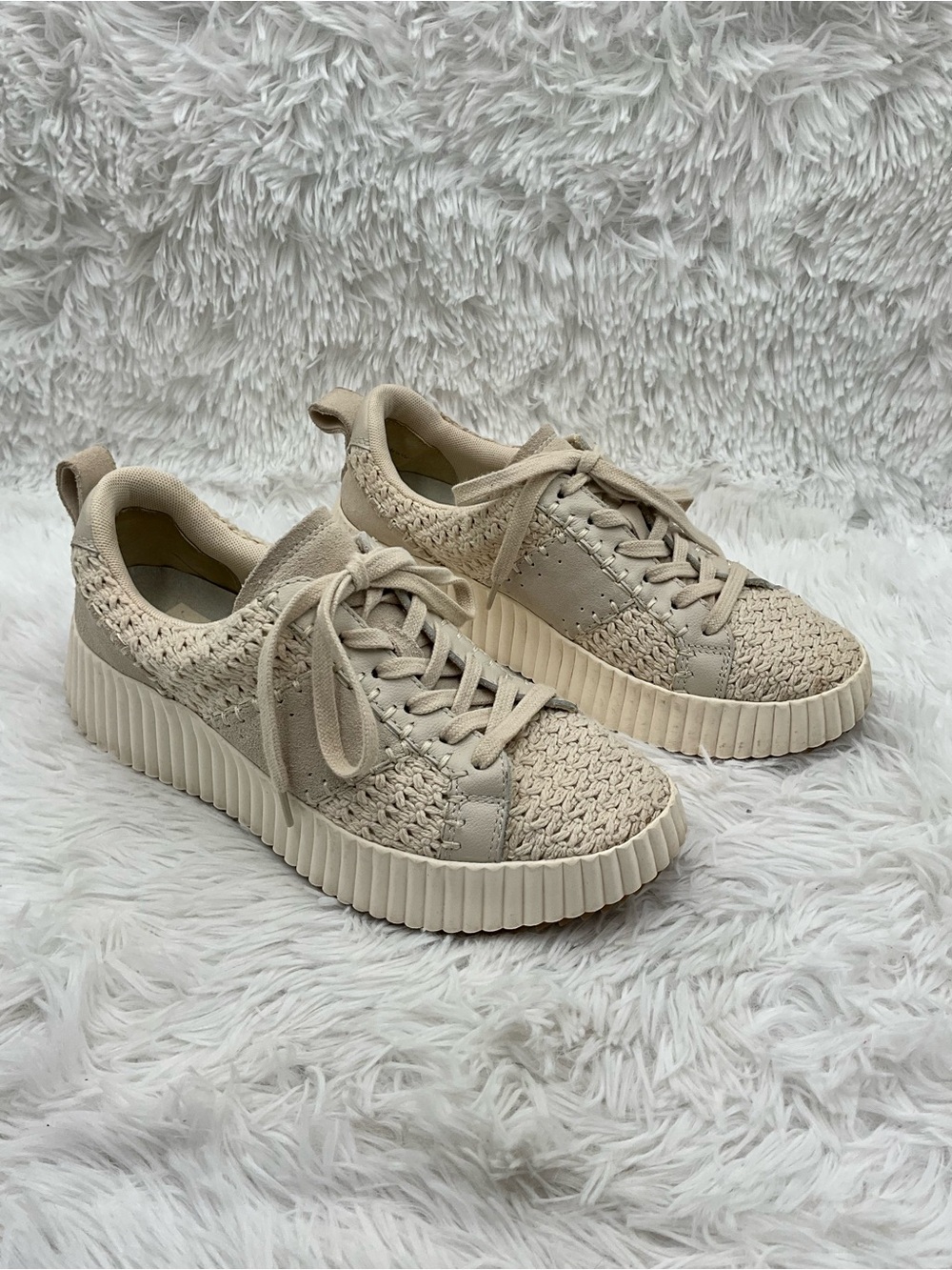 Dolce Vita Crochet Platform Sneakers Cream Beige Woven Boho